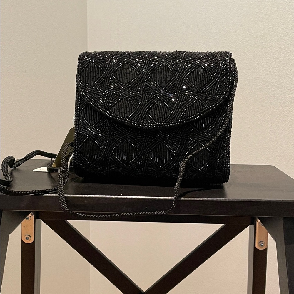 Elegant Black Beaded Women's Bag